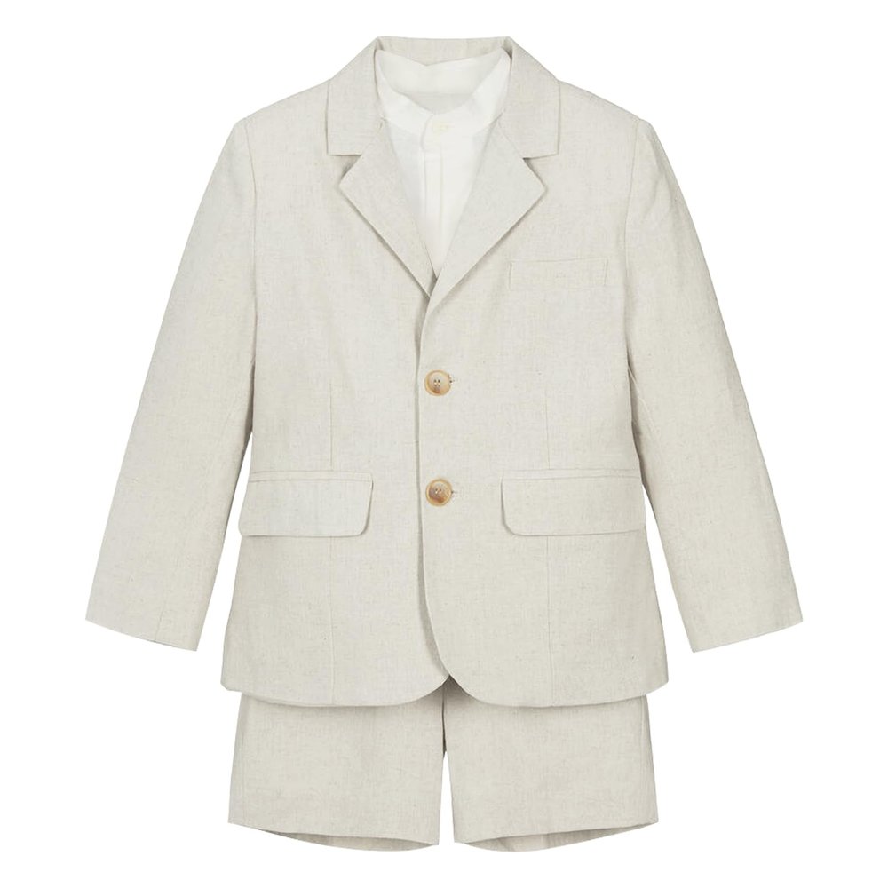 Teen Boys Suits Size 14-16 Set Slim Fit Ivory Linen Shorts Set 2 Piece Summer Beach Wedding Tuxedo Suit for Kids Ring Bearer Outfits