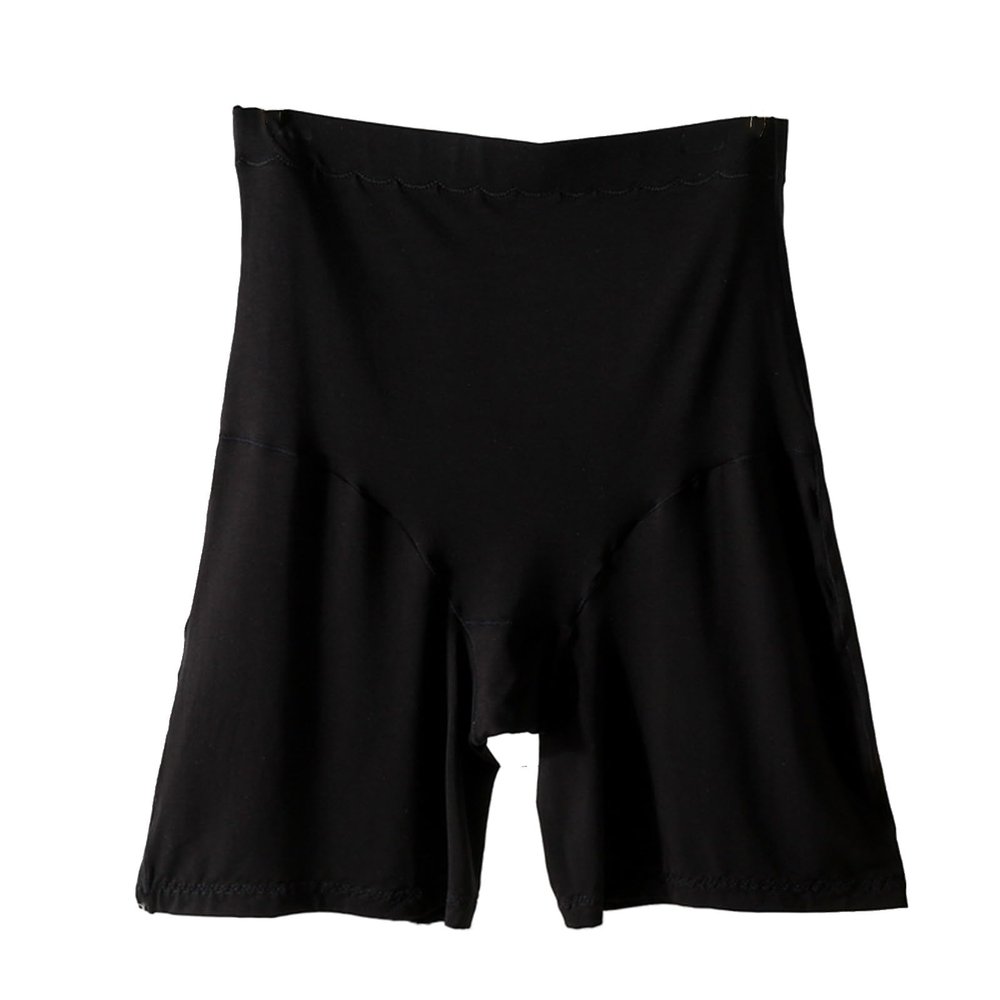Women Plus Size Cotton High Waist Tummy Control Mid Thigh Panties Slip Shorts Under Dress(Color:Black)