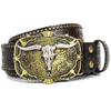 IZUS Men's Retro Western Cowboy PU Leather Belt Longhorn Buckle Decoration Floral Engraved for Jeans view 1