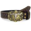 IZUS Men's Retro Western Cowboy PU Leather Belt Longhorn Buckle Decoration Floral Engraved for Jeans view 4