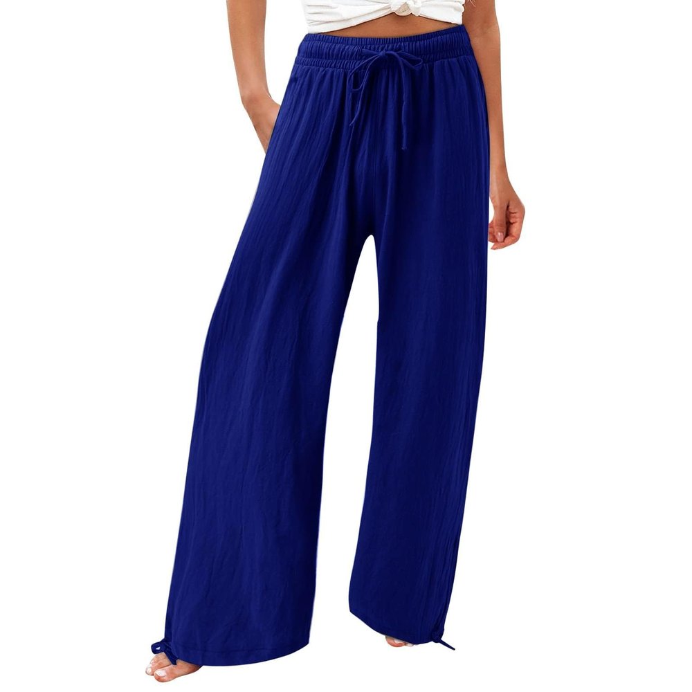 SHAOBGE Long Pants for Women Tall,Deals of The Day,Wide Leg Dress Pants for Women Business Casual Elastic Waist Comfy Work Pants Baggy Lounge Pants Trousers with PocketNavyLarge