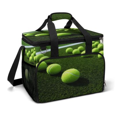 WYUSPGK Large Cooler Bag, Tennis Balls on Tennis Grass Court Print Cooler Bags,Beach Cooler Bag,Soft Cooler Bag for Picnic,Camping,& Beach Accessories