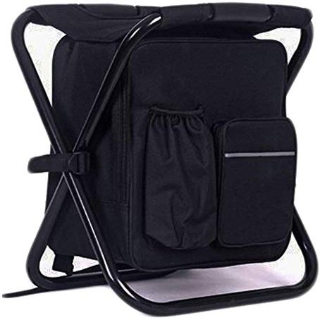 3 in 1 Cooler Backpack, Foldable Fishing Chair, Portable Backpack Chair with Fabric Cooler Bag, Soft Sided Cooler Chair for Hiking Events Beach Fishing Camping(Color:Black)