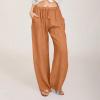 ABOUTYES Linen Pants Women Summer 2024 Casual Drawstring Elastic Waist Cotton Long Wide Leg Pant Lounge Trousers with Pockets view 2