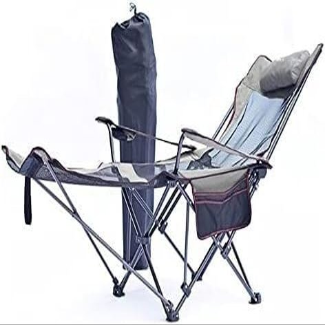 Camping Chair Folding Chair Adjustable Backrest Ottoman Camping Recliner Picnic Beach Chair with Footrest Fishing Chair