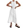 ABEHIK Women's Summer Sleeveless T Shirt Dress Crew Neck Contrast Stitch Ribbed Knit Tank Maxi Dresses Midi Length Casual Beach Long Bodycon Dress White S view 1
