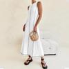 ABEHIK Women's Summer Sleeveless T Shirt Dress Crew Neck Contrast Stitch Ribbed Knit Tank Maxi Dresses Midi Length Casual Beach Long Bodycon Dress White S view 2