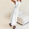 ABEHIK Women's Summer Sleeveless T Shirt Dress Crew Neck Contrast Stitch Ribbed Knit Tank Maxi Dresses Midi Length Casual Beach Long Bodycon Dress White S view 3