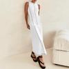 ABEHIK Women's Summer Sleeveless T Shirt Dress Crew Neck Contrast Stitch Ribbed Knit Tank Maxi Dresses Midi Length Casual Beach Long Bodycon Dress White S view 4