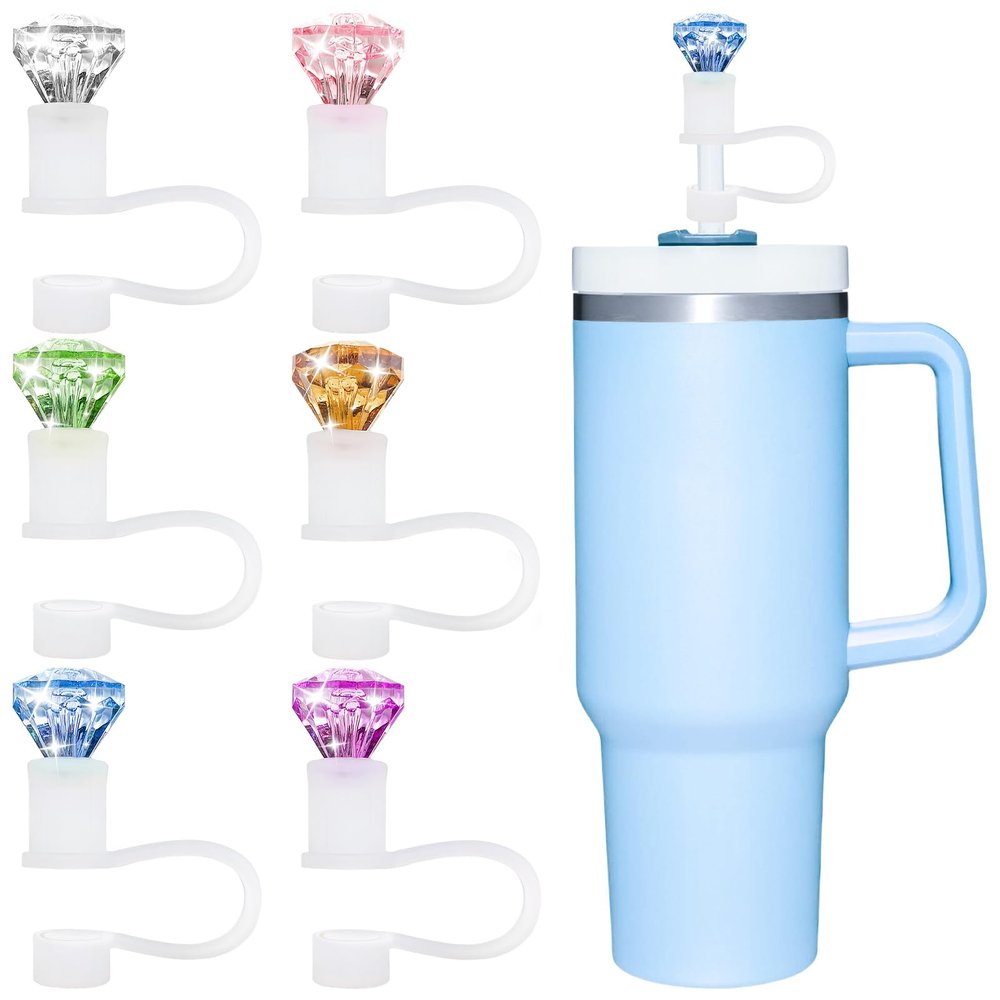 6pcs Diamond Straw Topper for Stanley Cup 40&30oz Silicone Straw Covers Cap for Tumblers Reusable Straw Toppers Stanley Cup Accessories