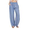 ABOUTYES Linen Pants Women Summer 2024 Casual Drawstring Elastic Waist Cotton Long Wide Leg Pant Lounge Trousers with Pockets view 1