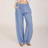 ABOUTYES Linen Pants Women Summer 2024 Casual Drawstring Elastic Waist Cotton Long Wide Leg Pant Lounge Trousers with Pockets view 2