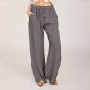 ABOUTYES Linen Pants Women Summer 2024 Casual Drawstring Elastic Waist Cotton Long Wide Leg Pant Lounge Trousers with Pockets view 2