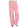 ABOUTYES Linen Pants Women Summer 2024 Casual Drawstring Elastic Waist Cotton Long Wide Leg Pant Lounge Trousers with Pockets view 1