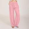 ABOUTYES Linen Pants Women Summer 2024 Casual Drawstring Elastic Waist Cotton Long Wide Leg Pant Lounge Trousers with Pockets view 2