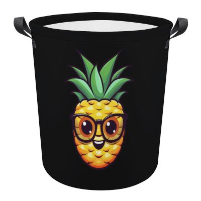 Cartoon Pineapple Laundry Hamper with Handles Collapsible Storage Basket Laundry Basket Large Size