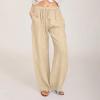 ABOUTYES Linen Pants Women Summer 2024 Casual Drawstring Elastic Waist Cotton Long Wide Leg Pant Lounge Trousers with Pockets view 2