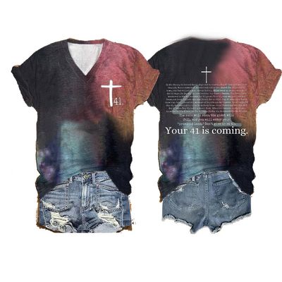 NineFit Basics Your 41 is Coming Print V-Neck T-Shirt Women's 41 is Coming DonT Give Up Shirt Bible Verse Shirt Bible Tee Religious Funny Shirt Midnight, Small