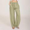ABOUTYES Linen Pants Women Summer 2024 Casual Drawstring Elastic Waist Cotton Long Wide Leg Pant Lounge Trousers with Pockets view 2