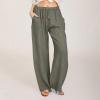 ABOUTYES Linen Pants Women Summer 2024 Casual Drawstring Elastic Waist Cotton Long Wide Leg Pant Lounge Trousers with Pockets view 2