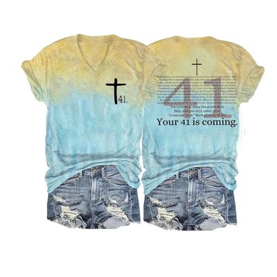 NineFit Basics Your 41 is Coming Print V-Neck T-Shirt Women's 41 is Coming DonT Give Up Shirt Bible Verse Shirt Bible Tee Religious Funny Shirt, Small, Lake