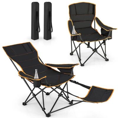 Giantex Hammock Camping Chair, Folding Chairs for Outside, Foldable Chair with Footrest, Adjustable Backrest, Padded Cushion, Carry Bag, Cup Holder, Collapsible Chair for Backpacking, Beach (2, Black)