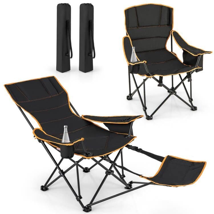 Giantex Hammock Camping Chair, Folding Chairs for Outside, Foldable Chair with Footrest, Adjustable Backrest, Padded Cushion, Carry Bag, Cup Holder, Collapsible Chair for Backpacking, Beach (2, Black)