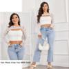 Avidlove Crop Tops for Women Long Sleeve Concert Outfits Mesh Rave Outfits 2 Piece Clubwear with Thumb Holes White Flower view 2