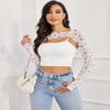 Avidlove Crop Tops for Women Long Sleeve Concert Outfits Mesh Rave Outfits 2 Piece Clubwear with Thumb Holes White Flower view 3