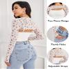 Avidlove Crop Tops for Women Long Sleeve Concert Outfits Mesh Rave Outfits 2 Piece Clubwear with Thumb Holes White Flower view 4
