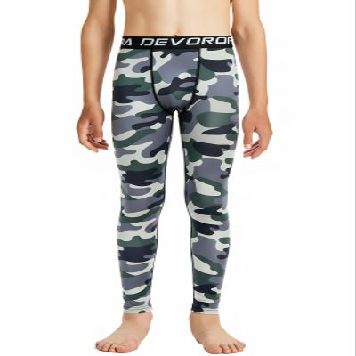 DEVOROPA Boys Leggings Quick Dry Youth Compression Pants Sports Tights Basketball Base Camo L