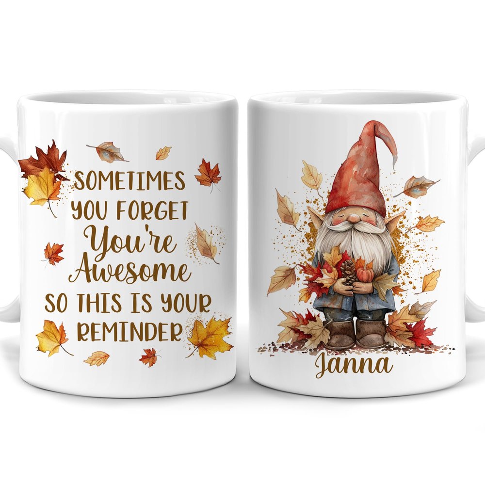 Hyturtle Personalized Fall Gnome Coffee Mug - Gnomes Gifts For Women - Thank You Motivational Cup - Fall Autumn Decor Gifts For Farmhouse Thanksgiving - Custom Name 11oz White Ceramic Coffee Tea Mug