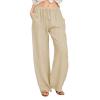ABOUTYES Linen Pants Women Summer 2024 Casual Drawstring Elastic Waist Cotton Long Wide Leg Pant Lounge Trousers with Pockets view 2