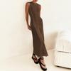 ABEHIK Women's Sleeveless Tank Dress Summer T Shirt Dress Crew Neck Contrast Stitch Ribbed Knit Tank Maxi Dresses Midi Length Casual Beach Long Bodycon Dress Brown M view 3