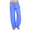 ABOUTYES Linen Pants Women Summer 2024 Casual Drawstring Elastic Waist Cotton Long Wide Leg Pant Lounge Trousers with Pockets