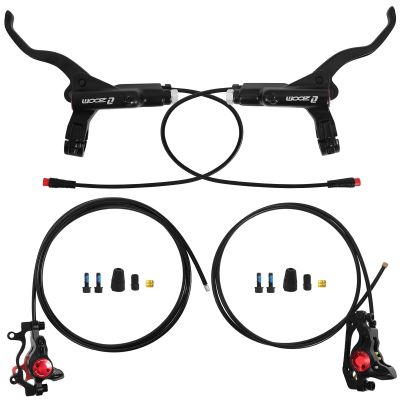 BUCKLOS Ebike Hydraulic Disc Brake Zoom HB-775E 2-PIN 2 Pistons Ebike Electric Power-Off Brakes Left Front 1110mm Right Rear 1850mm with Mounting Adapter Fit E-Bike,Scooter and Electric Motorcycle