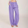 ABOUTYES Linen Pants Women Summer 2024 Casual Drawstring Elastic Waist Cotton Long Wide Leg Pant Lounge Trousers with Pockets view 2
