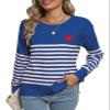 Drvitor Womens Striped Sweater Long Sleeve Crew Neck Color Block Knitted Casual Pullover Sweater (Blue&White, Small) view 1