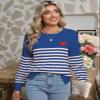 Drvitor Womens Striped Sweater Long Sleeve Crew Neck Color Block Knitted Casual Pullover Sweater (Blue&White, Small) view 2