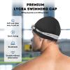 Fabric Swim Cap Black and Lake Bule, Breathable High Stretch Swimming Cap Keeps Hair Clean and Protects Fast Dry Soft Short Hair, Suitable for Men Women Adult and Children view 2