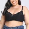 SUIJasmine 3 Pack Women's Comfort Ultrathin Soft Cotton Lift Bra Lace Wirefree Plus Size Bras Full Coverage Non Padded Support Bra Black, 46G view 2