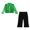 HULIJA Kids Boys Sequins Dance Outfits Dance Shirts with Pants Latin Jazz Modern Ballroom Dancewear Disco Party Costume Green 8 Years view 3