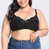 SUIJasmine 3 Pack Women's Comfort Ultrathin Soft Cotton Lift Bra Lace Wirefree Plus Size Bras Full Coverage Non Padded Support Bra Black, 50B view 4
