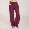 ABOUTYES Linen Pants Women Summer 2024 Casual Drawstring Elastic Waist Cotton Long Wide Leg Pant Lounge Trousers with Pockets view 2