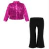 HULIJA Kids Boys Sequins Dance Outfits Dance Shirts with Pants Latin Jazz Modern Ballroom Dancewear Disco Party Costume Hot Pink 8 Years view 1