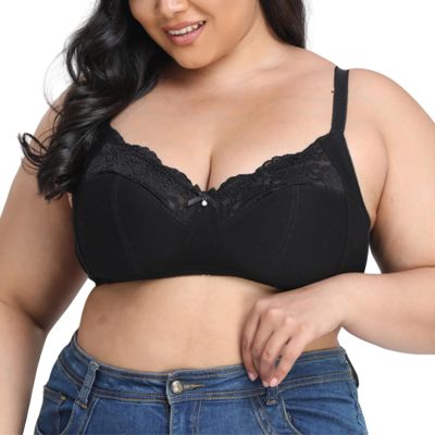 SUIJasmine 3 Pack Women's Comfort Ultrathin Soft Cotton Lift Bra Lace Wirefree Plus Size Bras Full Coverage Non Padded Support Bra Black, 44G
