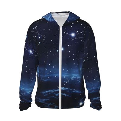 Cluster of Stars in Night Sky Sun Protection Hoodie Jacket Full Zip UPF 50+ Long Sleeve Sun Shirt with Pocket Outdoor