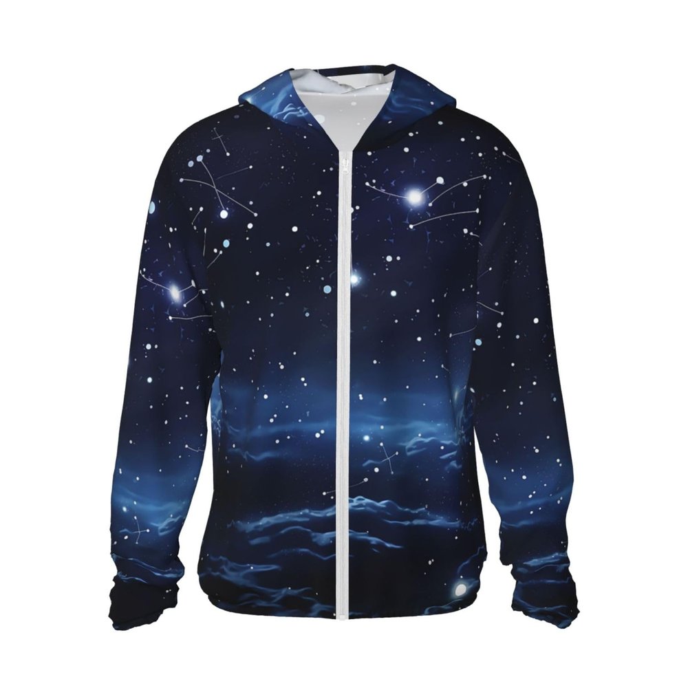 Cluster of Stars in Night Sky Sun Protection Hoodie Jacket Full Zip UPF 50+ Long Sleeve Sun Shirt with Pocket Outdoor