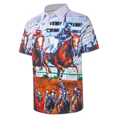 Mens Golf Shirts for Mens Short Sleeve Polo Shirts, Moisture Wicking Vintage Painting Horse Racing Print Collared Mens Golf Polos Shirts Short Sleeve Dry Fit Polo Shirts for Men, Small