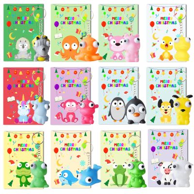 MeleBase Classroom Christmas Gifts for Students 24 Pack Popping Eyes Animal Keychains Christmas Gifts for Students from Teachers, Classroom Exchange Prizes